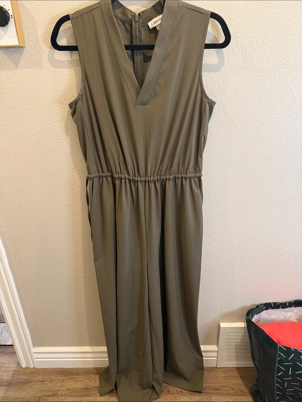 Calvin Klein Olive Sleeveless Jumpsuit with side ties